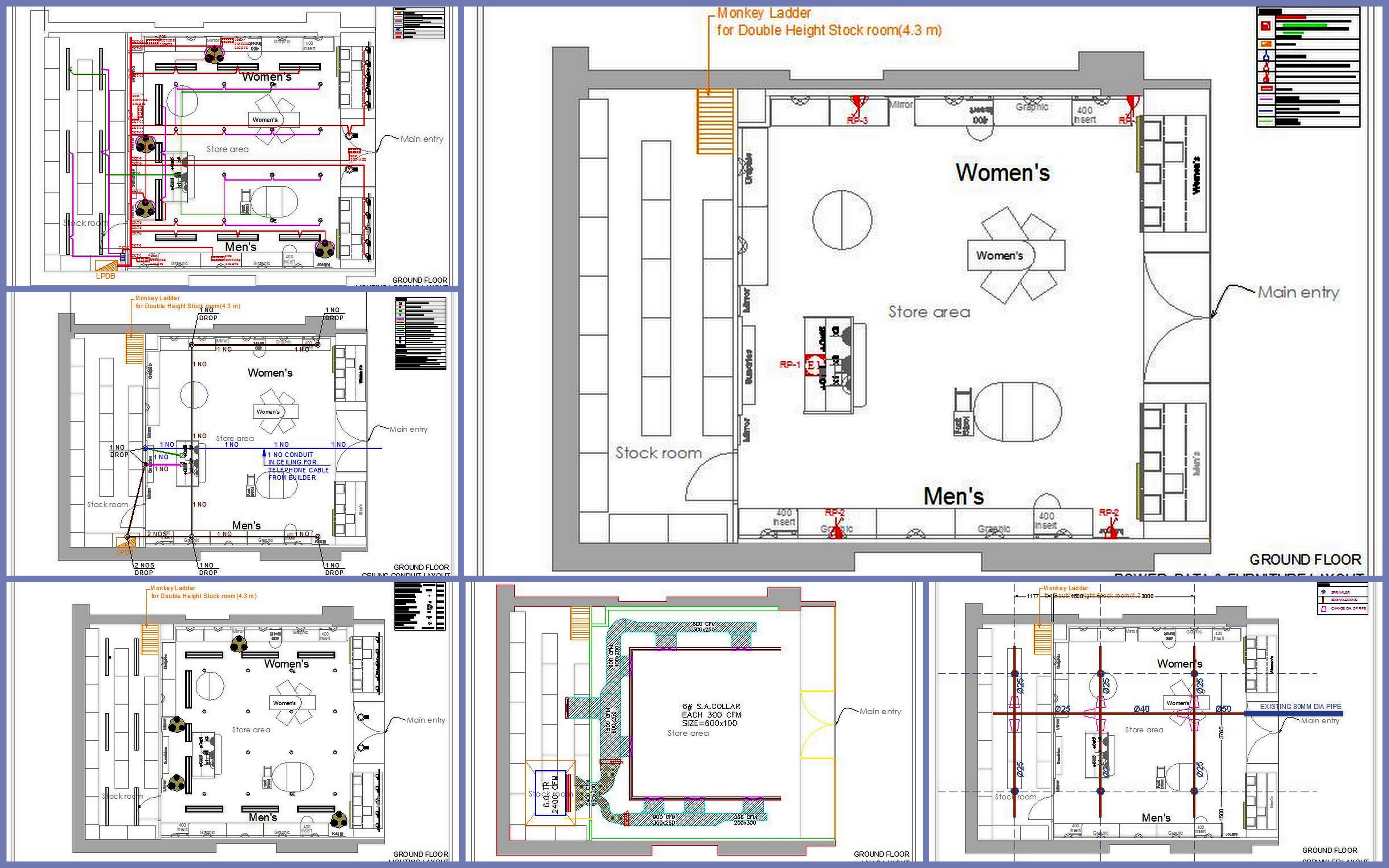 Clothing_Apparel Store CAD Design HVAC, Lighting & Power Plans